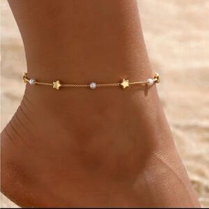 Gold Star Anklet with Pearls
